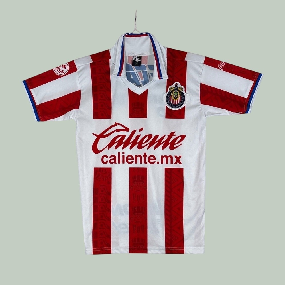 Chivas de Guadalajara Soccer Jersey Mens Small Red White Striped Caliente Mexico